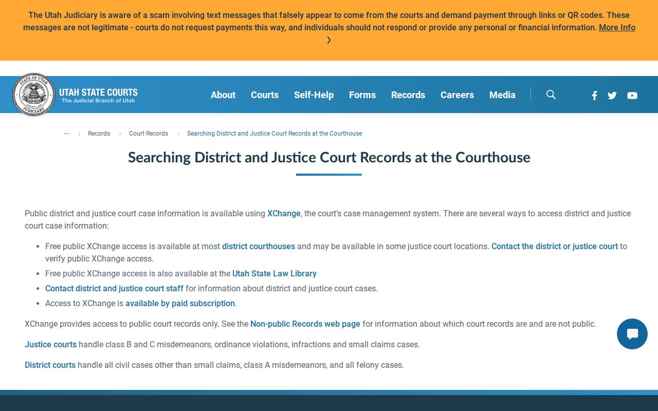 Utah Courts explanation of free Xchange access at courthouses and the State Law Library