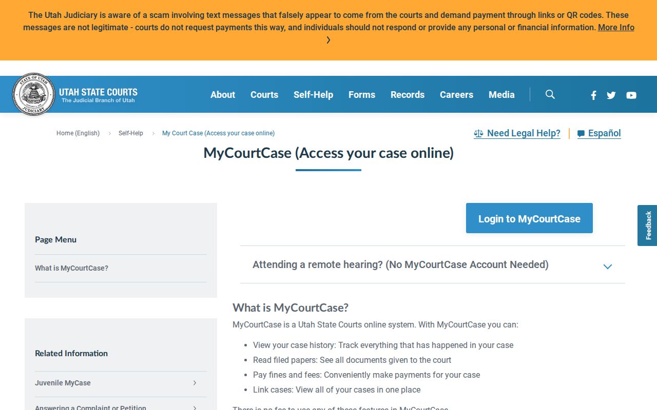 Piute County court case records through MyCourtCase