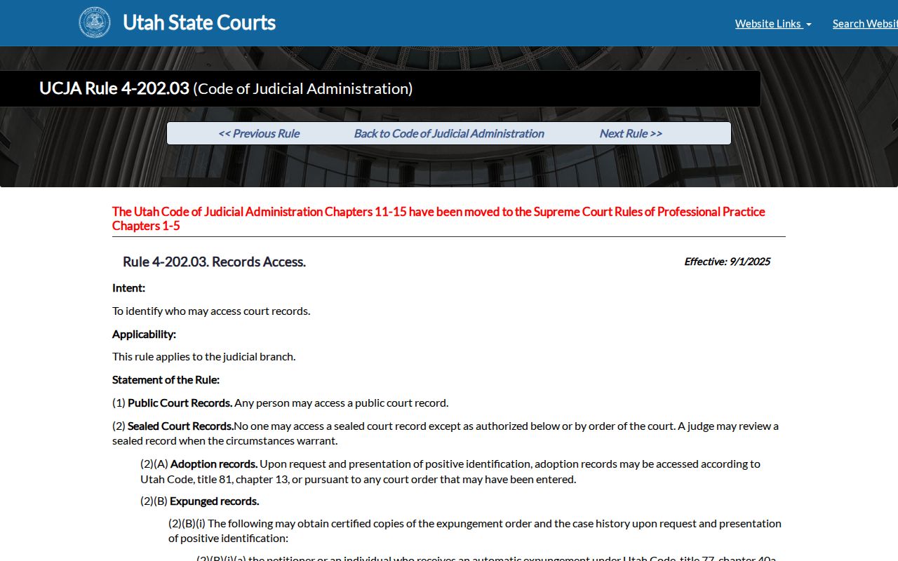 Piute County court record public access classification rule