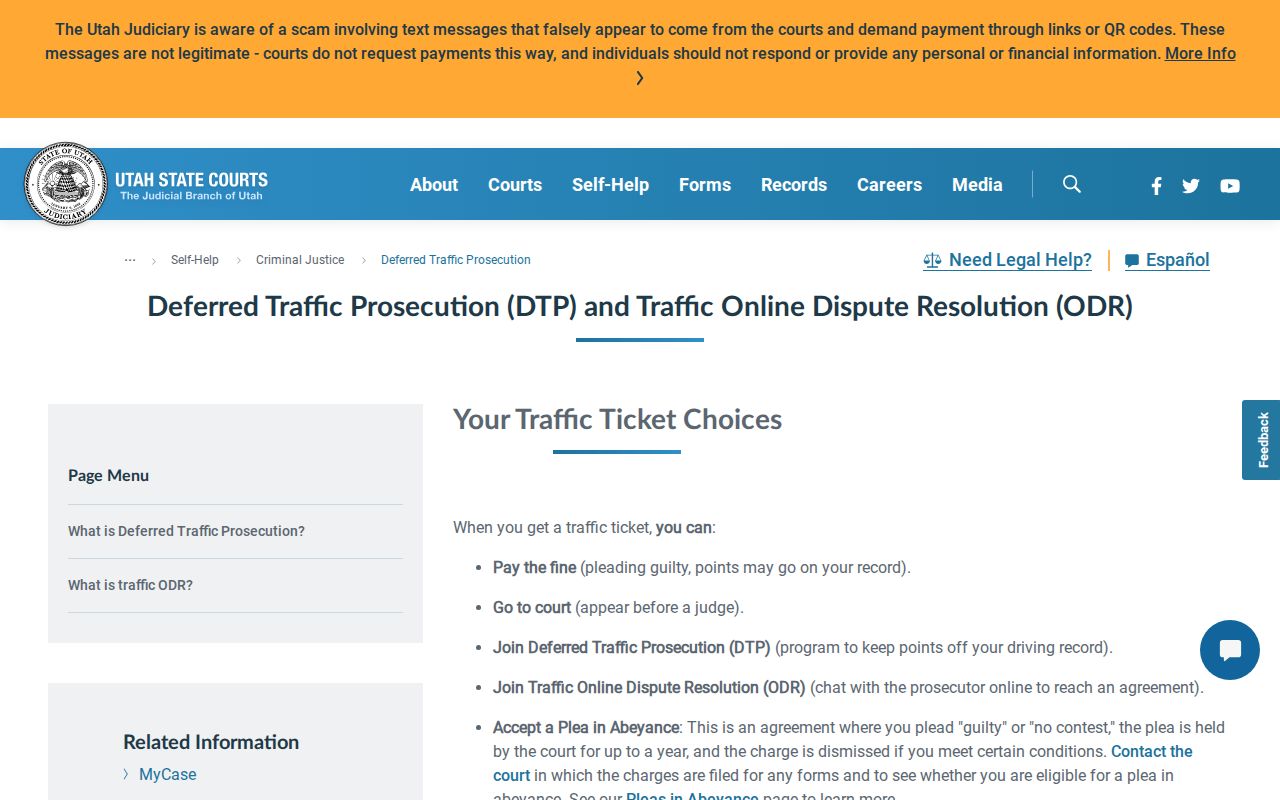 Piute County traffic court deferred prosecution requirements