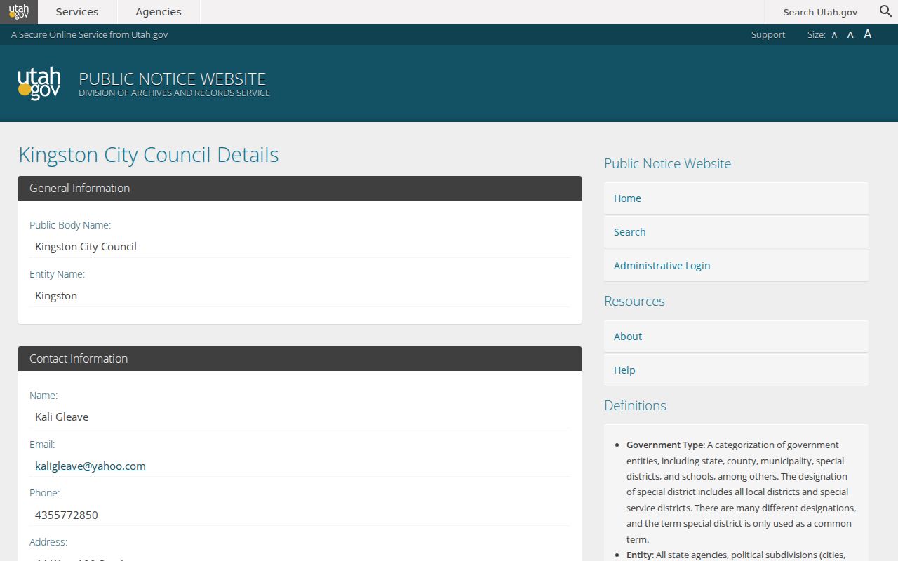 Official Kingston Town Council public-notice page