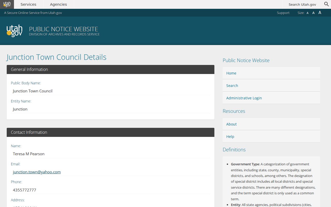 Official Junction Town Council public-notice page