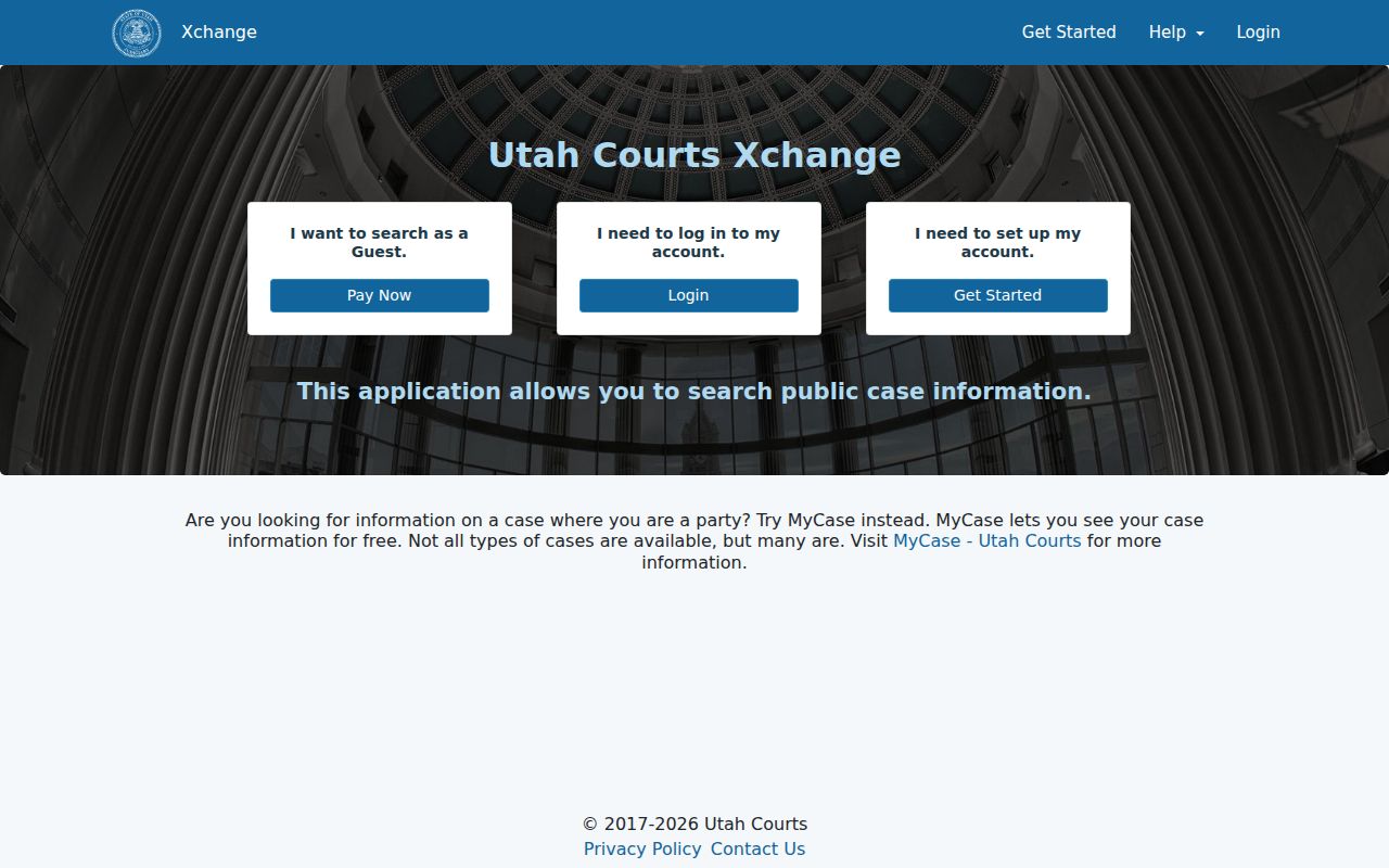 Utah Xchange gateway for a Piute County docket search